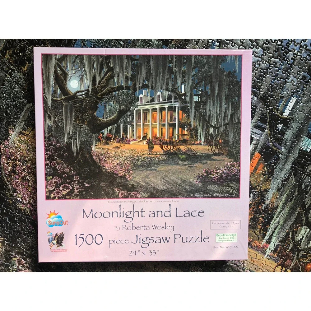 Sunsout 1500‎ pc Puzzle Moonlight and Lace Southern Antebellum Oak Spanish Moss